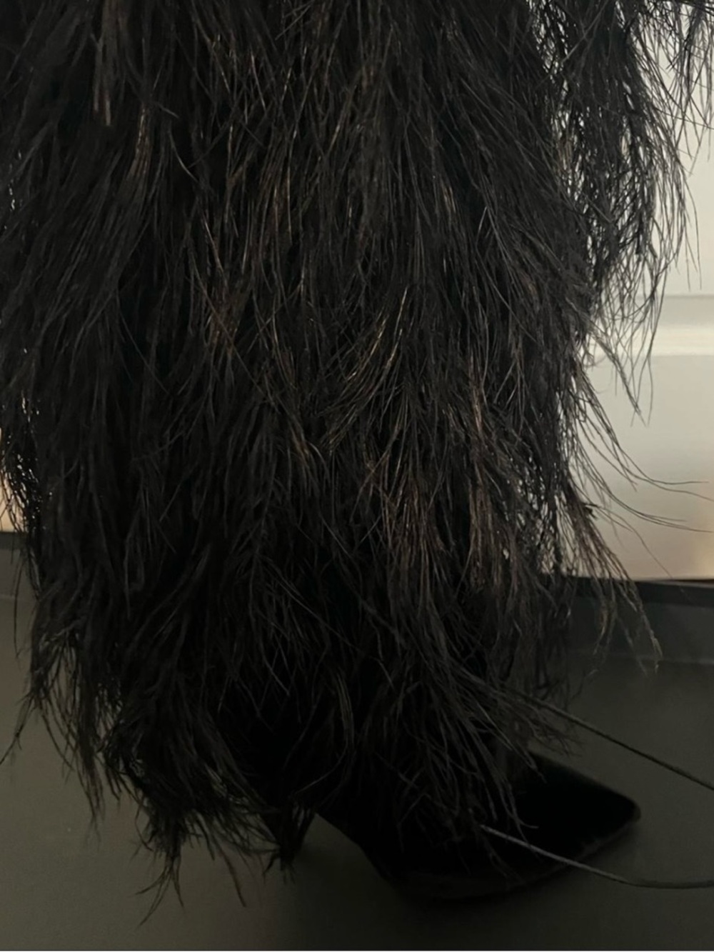 Saint Laurent Black Feather-Trim Velvet Knee Boots - Picture 5 of 5